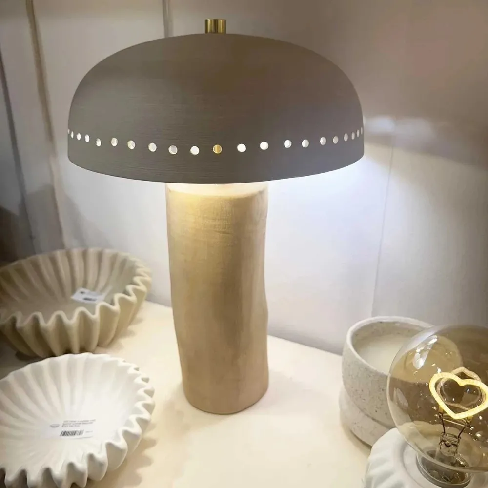 Lampe à poser bois et faïence H33cm