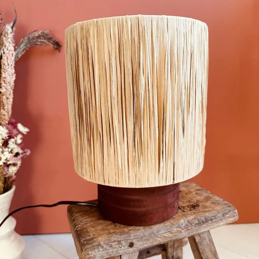 Lampe à poser terracotta et raphia H29cm