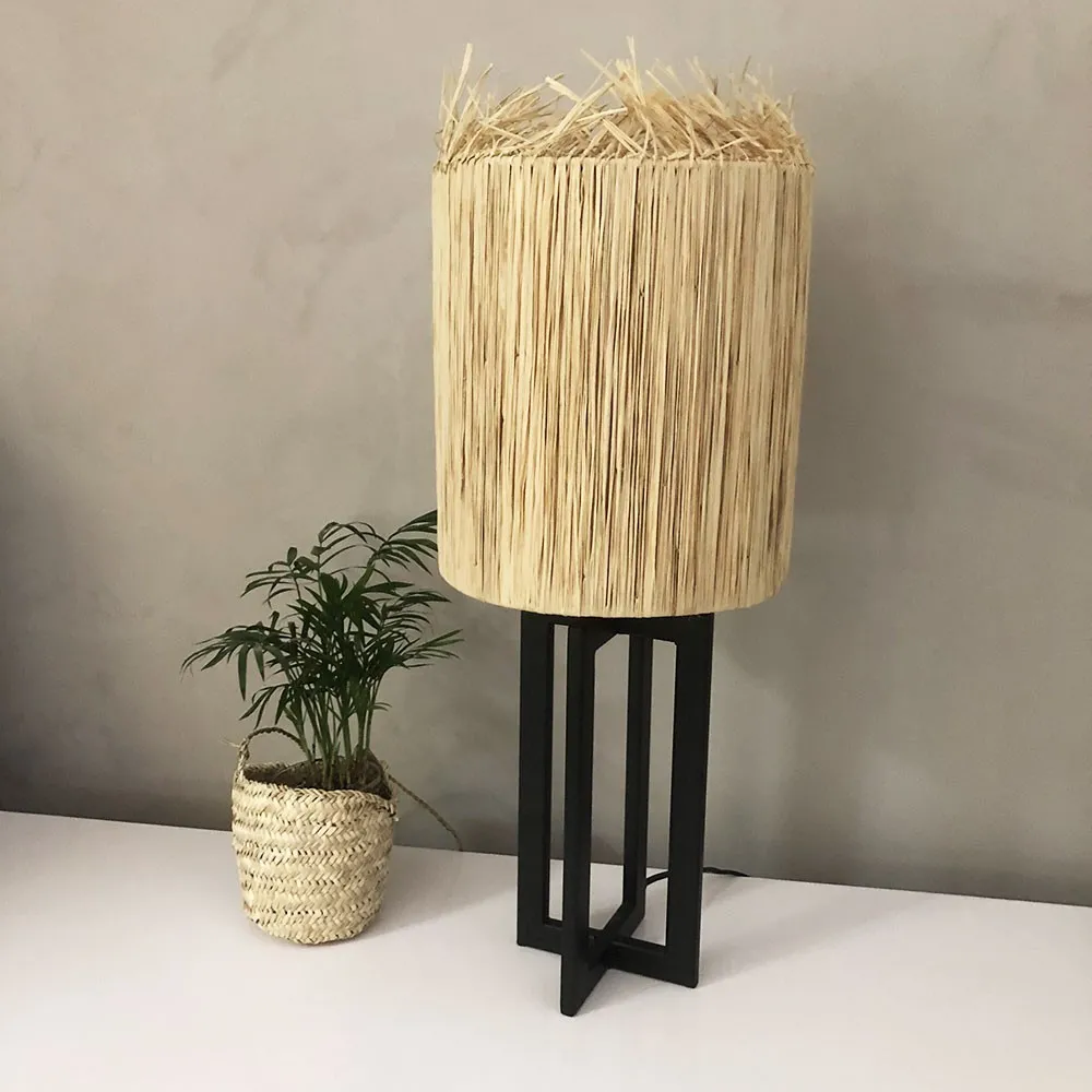 Lampe à poser XL avec abat-jour en raphia fait main - Hauteur 65 cm
