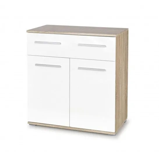 Commode en bois avec 1 tiroir et 2 portes Lima KM-1 Blanc / Chêne Sonoma, l77xA40xH82 cm