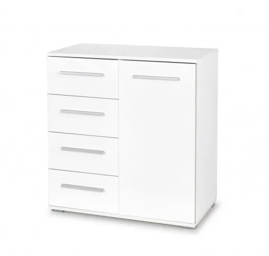 Commode avec 4 tiroirs et 1 porte Lima KM-2 Blanc, l77xA40xH82 cm