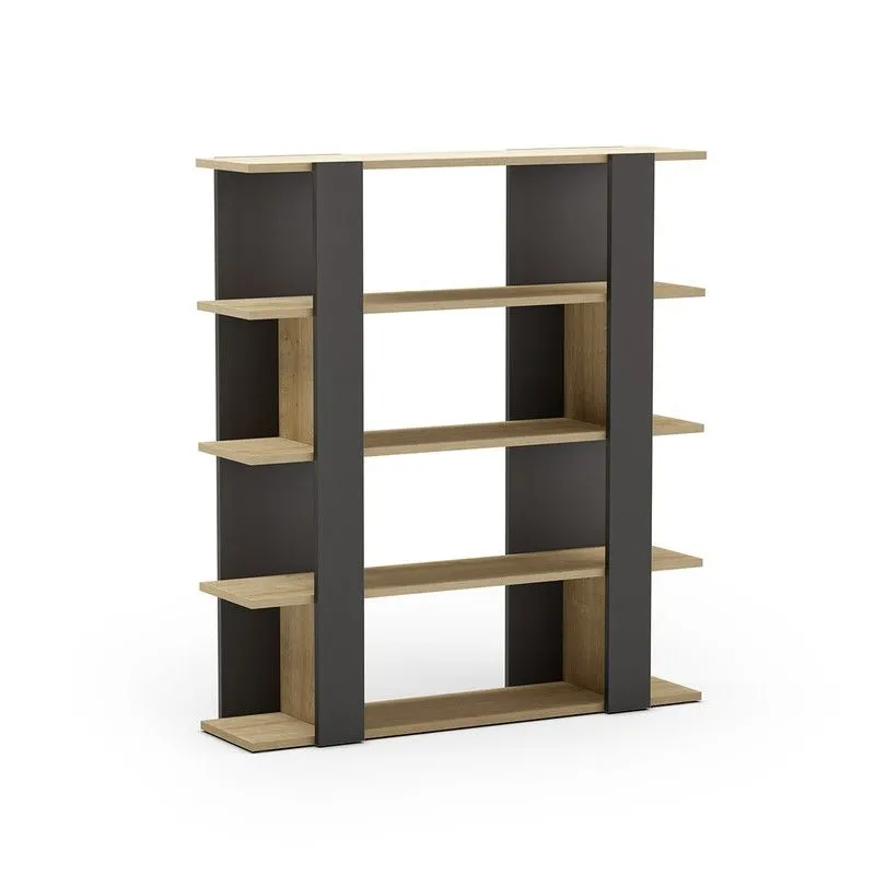 Bibliothèque en bois couleur noir et chêne, 110 x 29 x 122 cm | Naïla