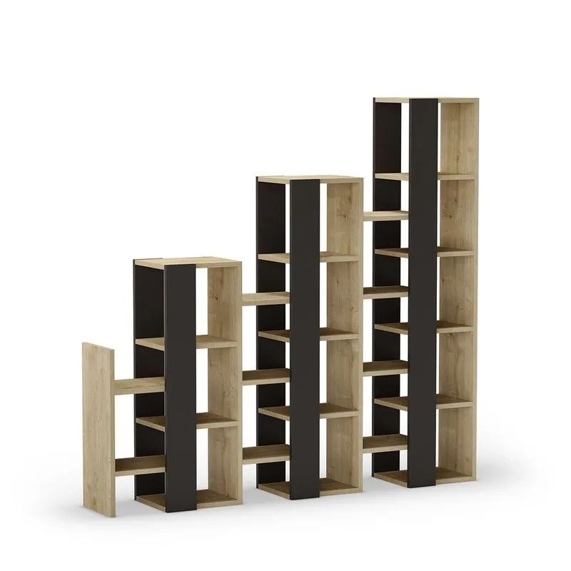 Bibliothèque en bois couleur noir et chêne, 158 x 29 x 151 cm | Anissa