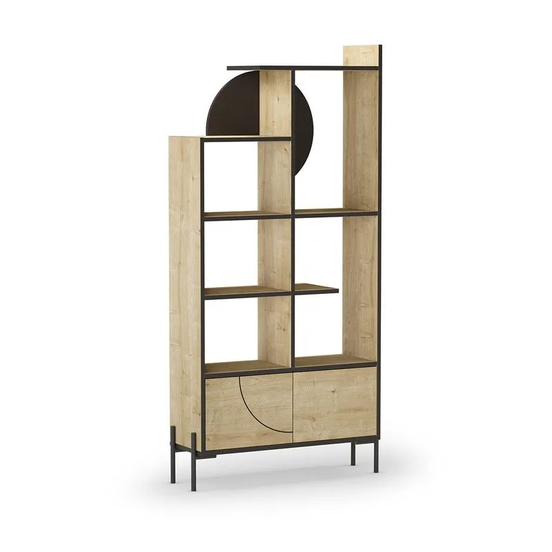 Bibliothèque en bois et métal en chêne et anthracite, 88,5 x 30 x 180 cm | Dubaï