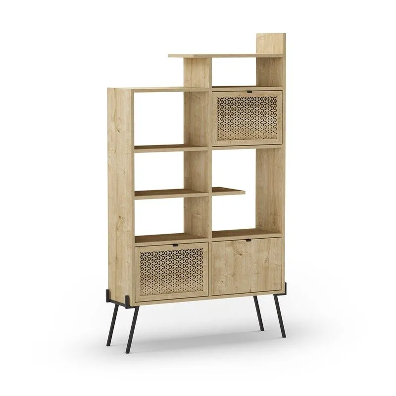 Bibliothèque en bois et métal naturel et noir, 98 x 29,4 x 170 cm | Écrin