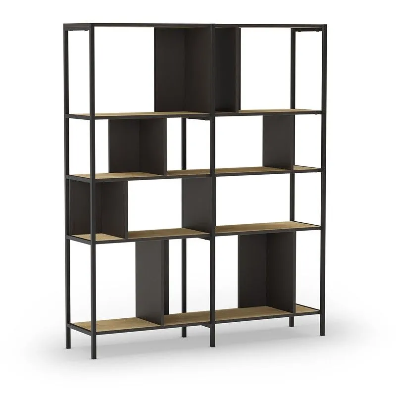 Bibliothèque en bois et métal couleur noir et chêne, 144 x 35 x 175 cm | Alabama