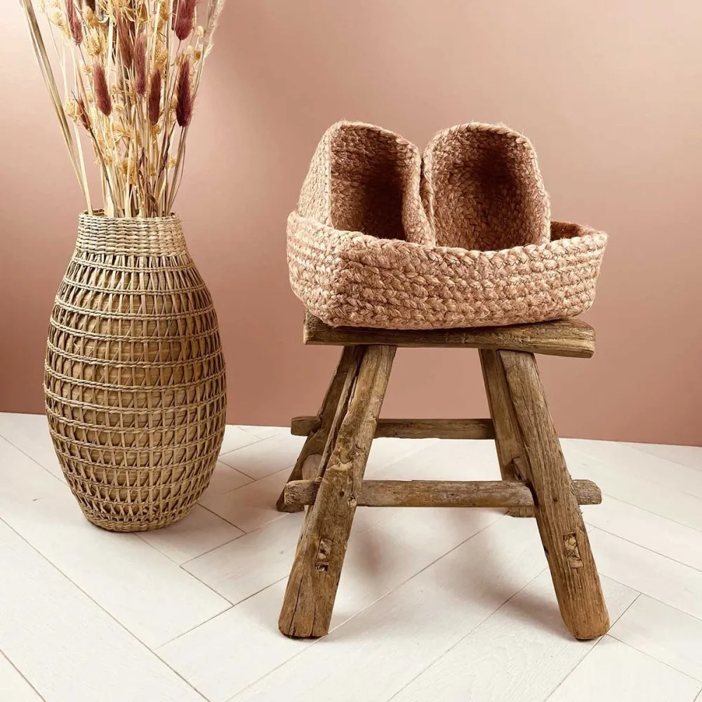 Lot de 3 paniers coloris rose poudré 100% jute