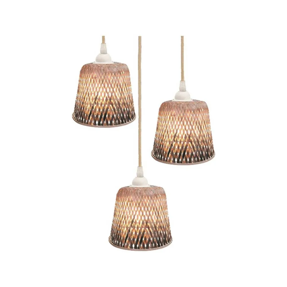 Lot de 3 abat-jour ou suspension en bambou naturel avec bord noir
