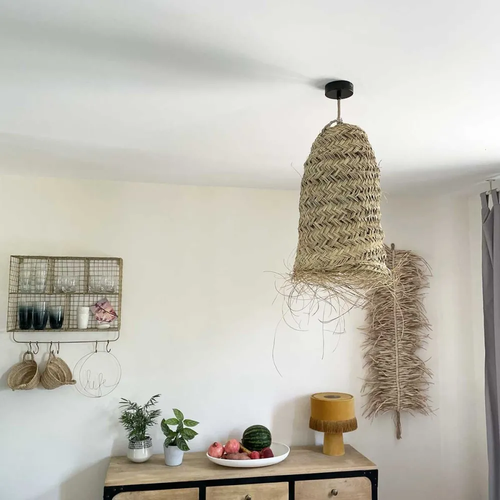 Abat jour pour Lampe bohème L forme allongée en fibres naturelles