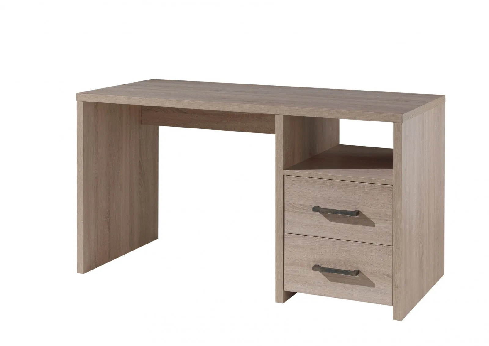La table de bureau en copain avec 2 tiroirs, pour les enfants avec du chêne ouvert, L140.4xl66.5xh77 cm