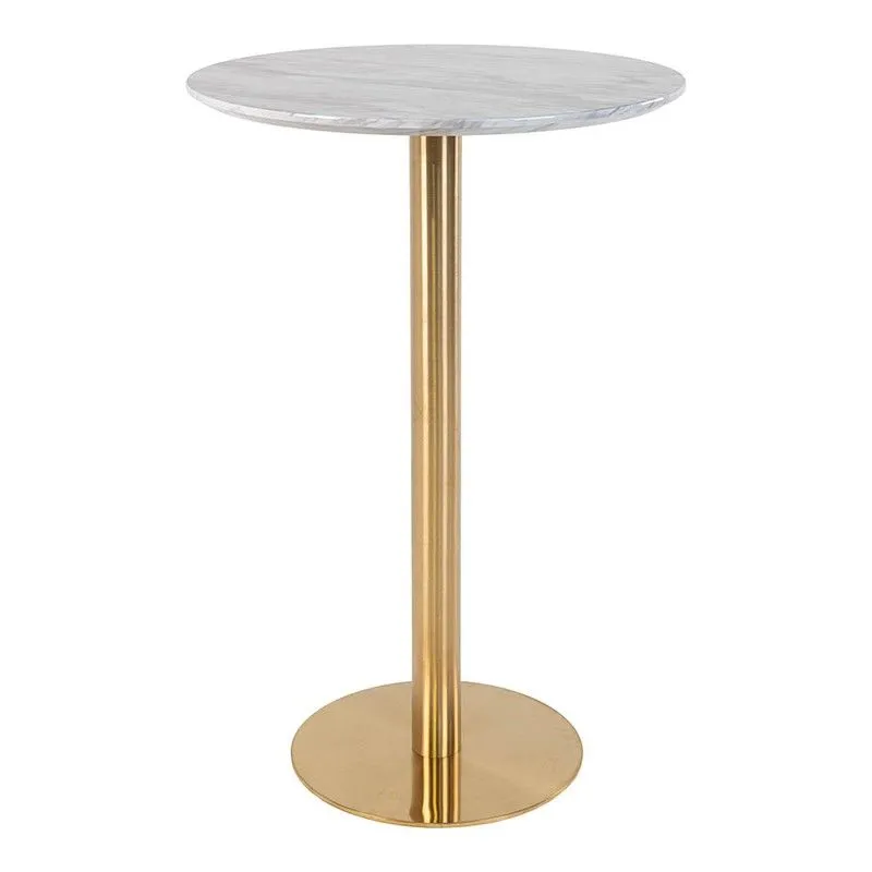 Table haute ronde en bois et acier blanc et doré, 70 x 70 x 105 cm | Bolzano