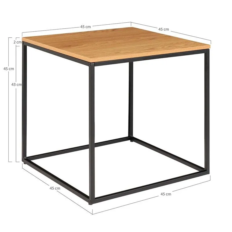 Table d'appoint carrée en bois et acier chêne et noir, 45 x 45 x 45 cm | Vie