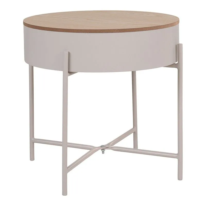 Table d'appoint en acier beige et naturel, 40 x 40 x 40 cm | Sisco