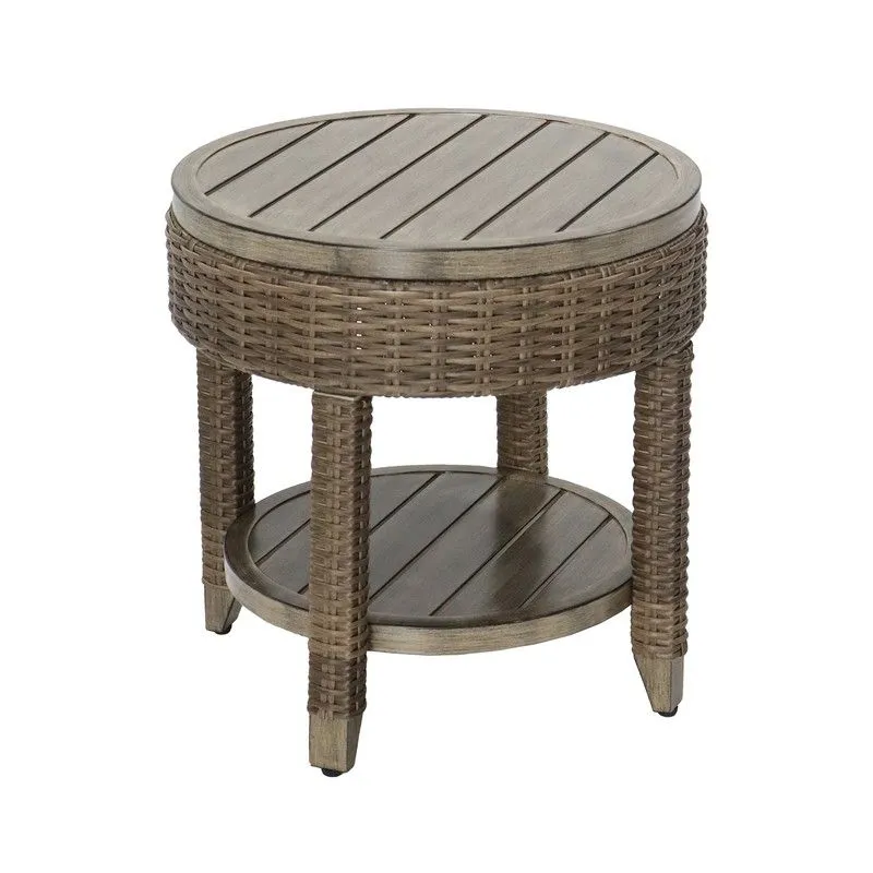 Table d'appoint de jardin en aluminium et rotin synthétique marron, 50 x 50 x 53 cm | Brent