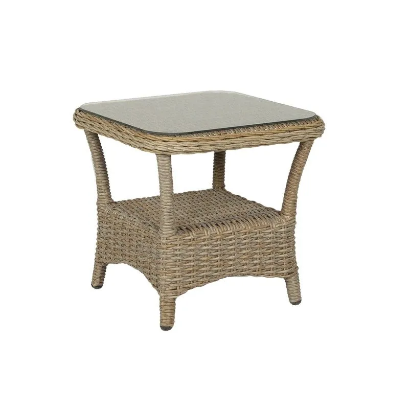 Table d'appoint de jardin en aluminium et rotin synthétique naturel, 45 x 45 x 46 cm | Oregon