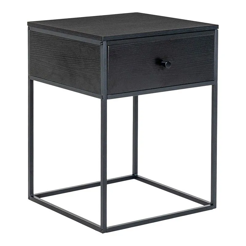 Table d'appoint en bois noir et acier, 40 x 40 x 55 cm | Vie