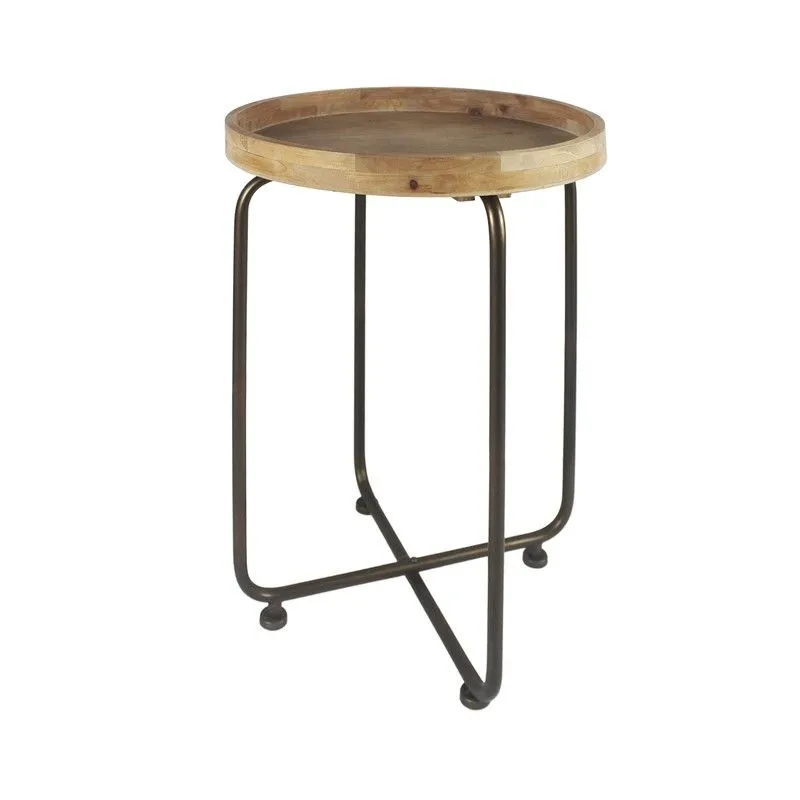Table d'appoint en bois et métal noir et naturel