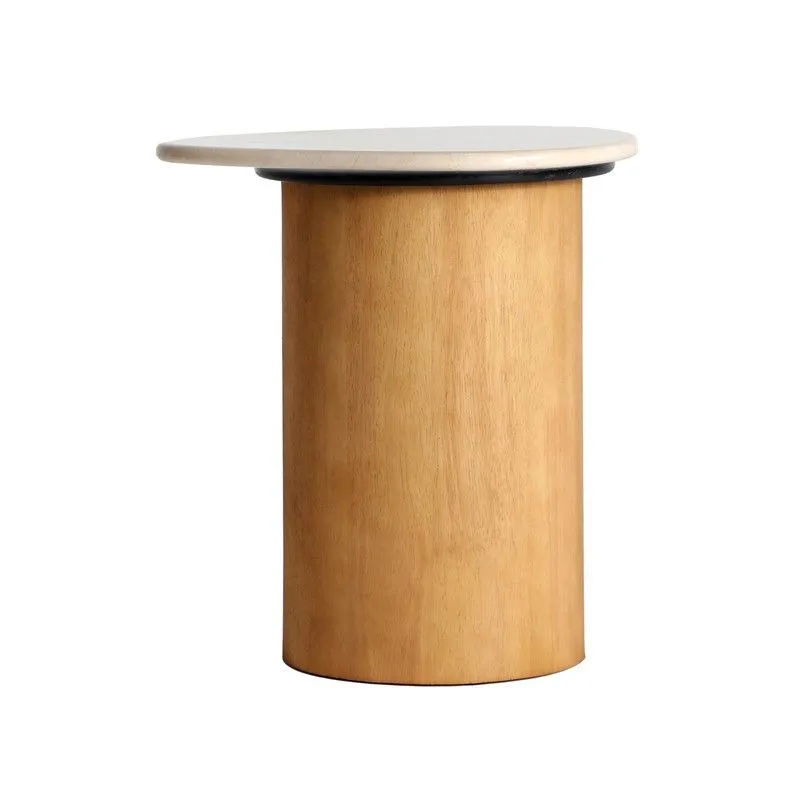 Table d'appoint en marbre et hêtre beige et naturel, 41 x 37 x 44 cm | Lorach