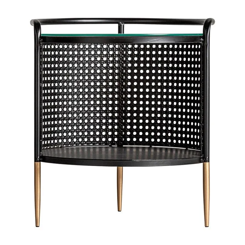 Table d'Appoint Fussen en Fer et Verre Noir/Or, 44 x 44 x 50 cm