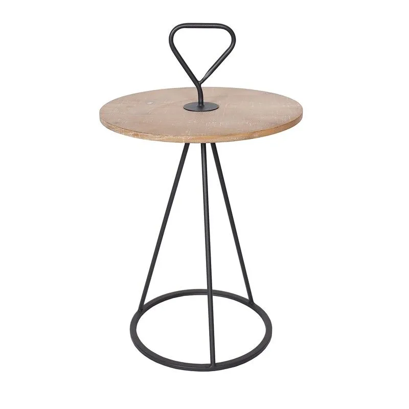 Table d'Appoint Haimi en Bois et Métal Naturel/Noir, Ø40x68 cm