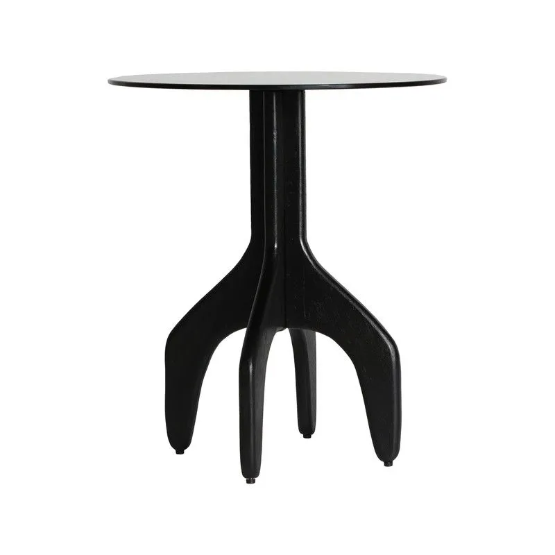 Table d'appoint ronde en verre trempé et bois de manguier noir, 50 x 50 x 51 cm | Bickerton