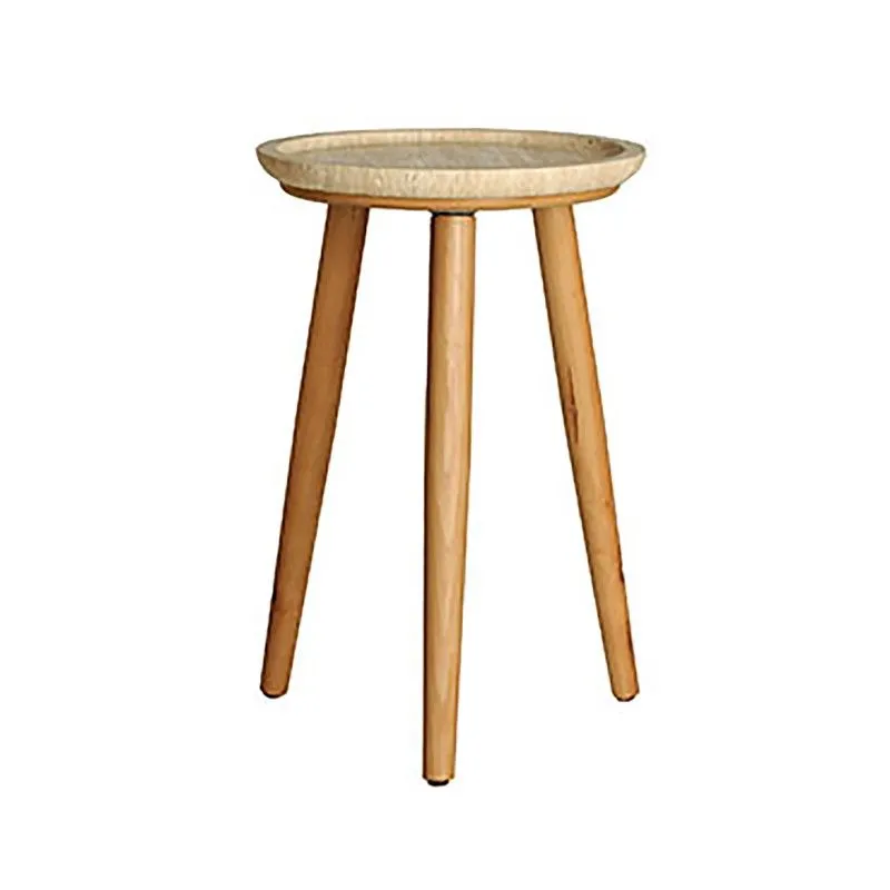 Table d'appoint ronde en bois de bouleau et marbre en marron naturel et beige, 43 x 43 x 58 cm | Vidéo