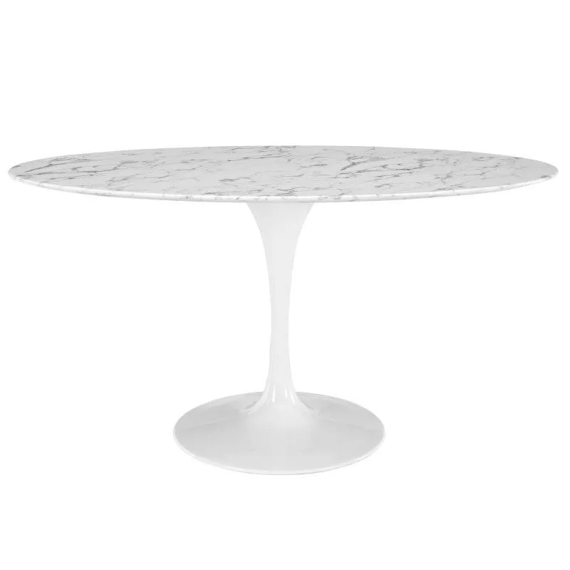 Table à manger ovale en marbre blanc et tulle de fibre de verre, 160x90x76 cm