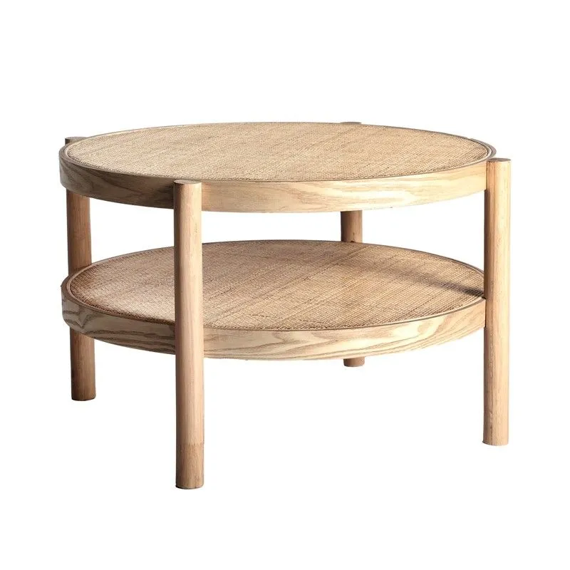 Table basse en frêne et rotin de couleur naturelle, Ø 77 x 45 cm | Ikla