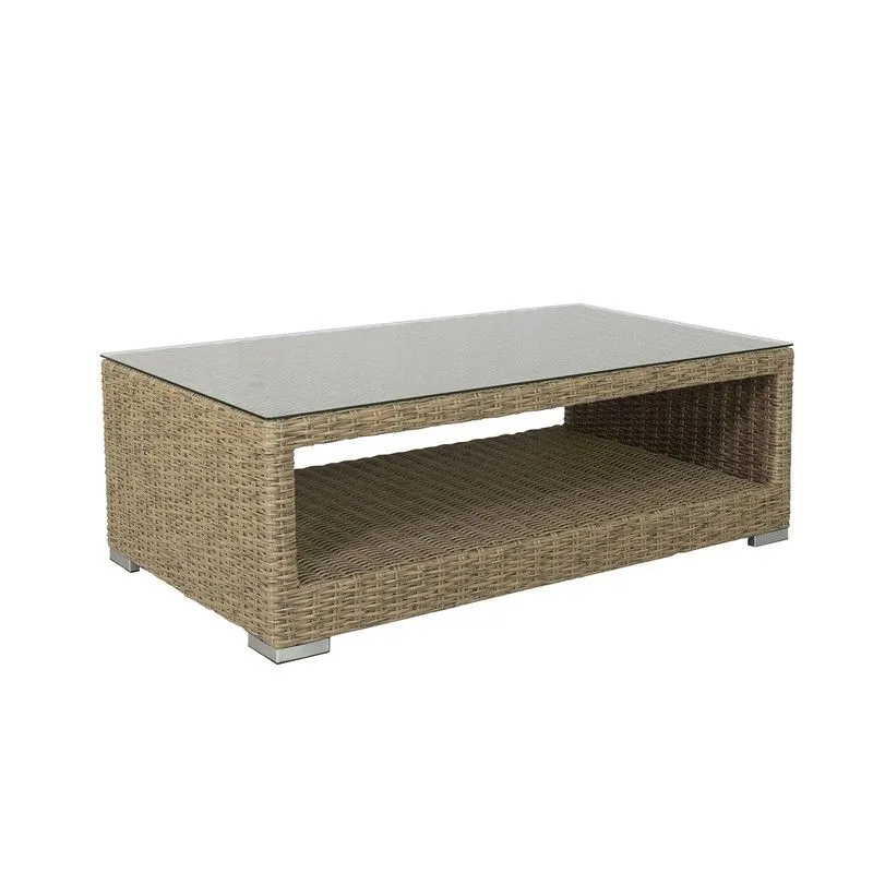 Table basse de jardin en aluminium et rotin synthétique naturel, 120 x 70 x 41 cm | Californie