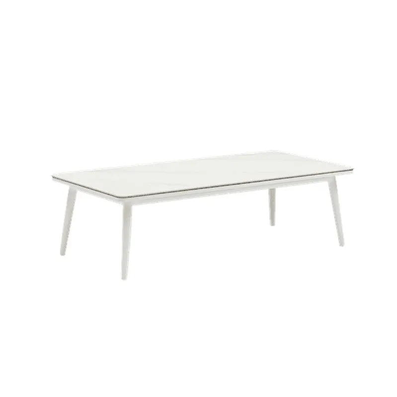 Table basse de jardin en aluminium et porcelaine blanche, 130 x 60 x 35 cm | Irvine