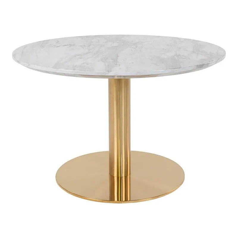 Table basse ronde en bois effet marbre blanc et doré, 70 x 70 x 45 cm | Bolzano