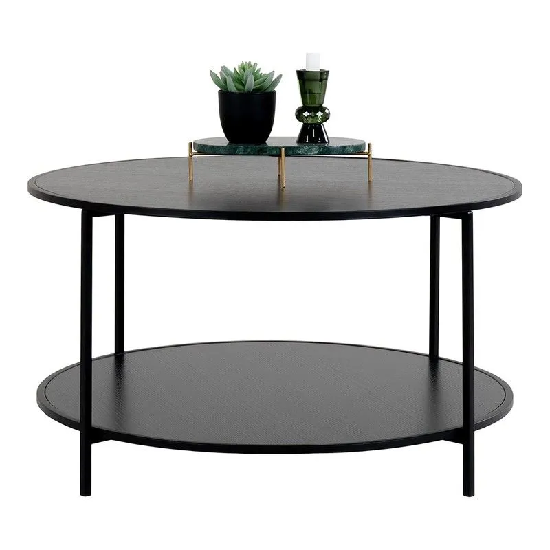 Table basse ronde en bois et acier noir, 80 x 80 x 45 cm | Vie