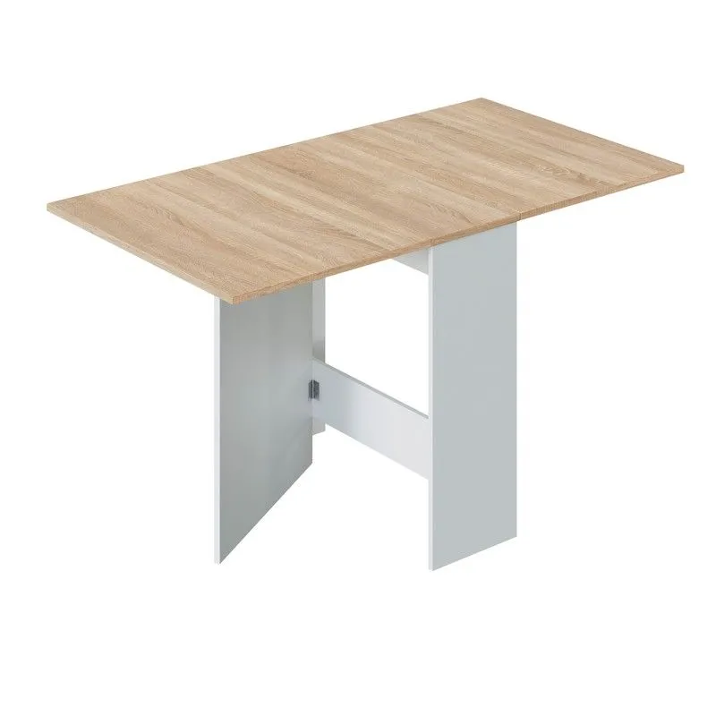 Table à manger rabattable en bois naturel/blanc, 140x77x78 cm | mouche