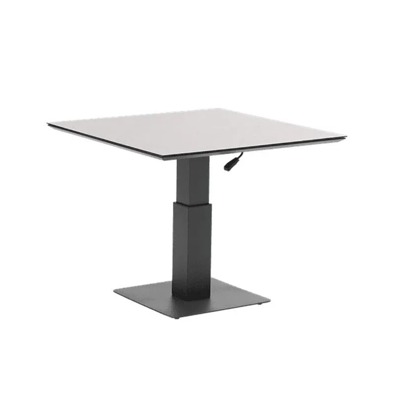 Table à manger à plateau relevable en aluminium et verre céramique anthracite et gris clair, 90 x 90 x 50 / 74 cm | Isabelle