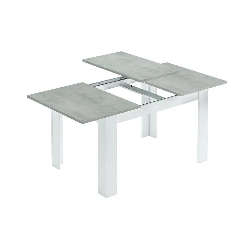 Table extensible en mélamine Kendra, finition blanc et ciment, 140/190 x 90 x 78 cm