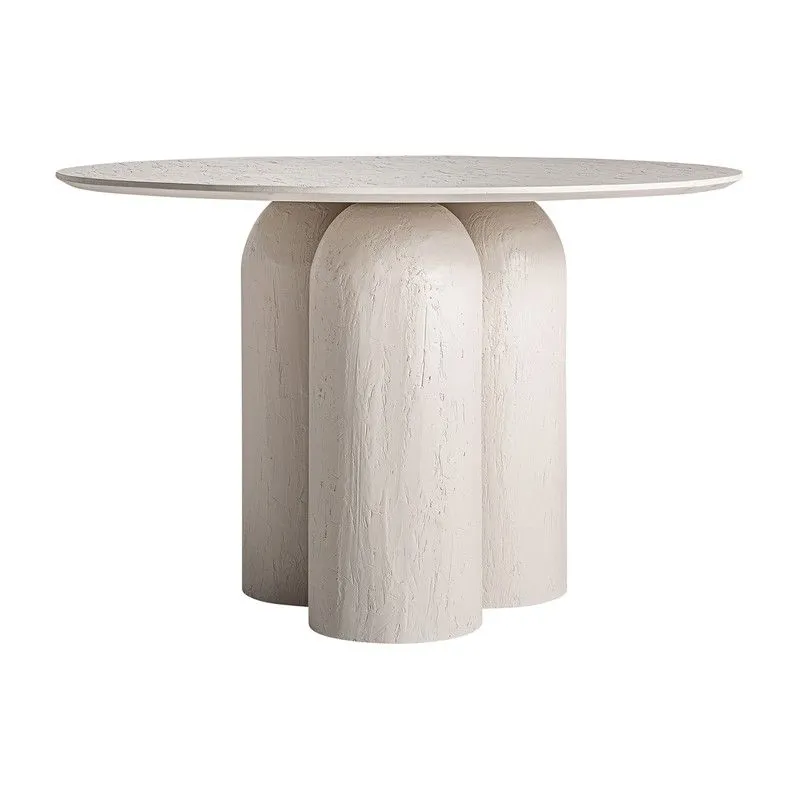 Table à manger ronde en bois de manguier blanc cassé, 120 x 120 x 76 cm | Inha