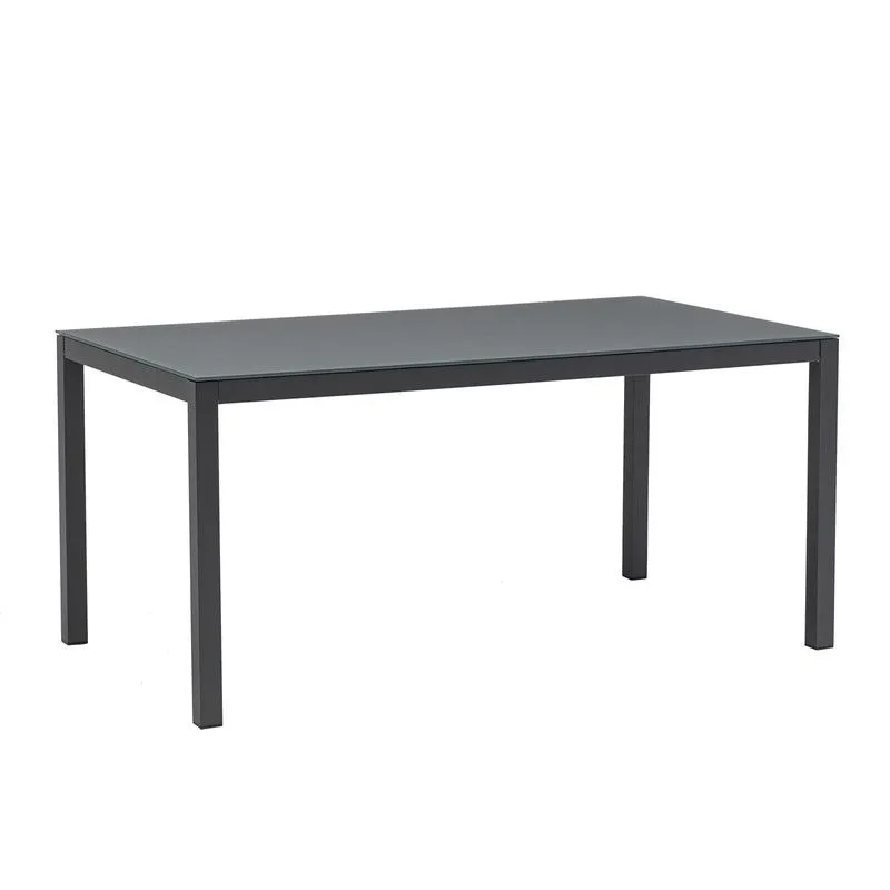 Table rectangulaire en aluminium et verre anthracite, 160 x 90 x 74 cm | Adin