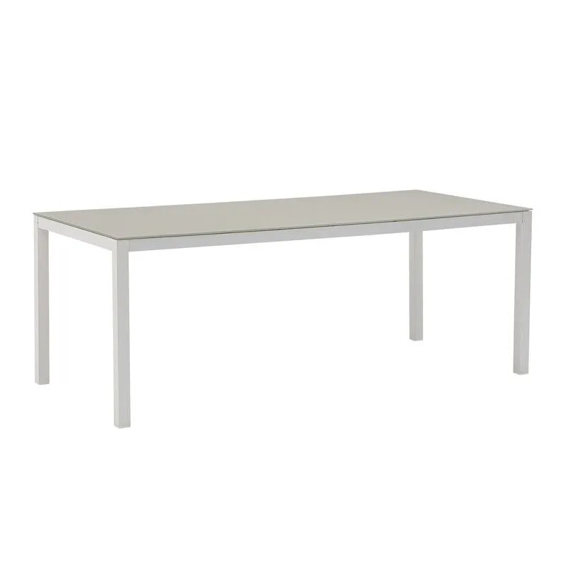 Table rectangulaire en aluminium et verre blanc et gris, 200 x 90 x 74 cm | Adin