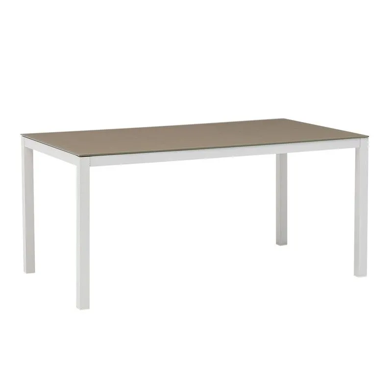 Table rectangulaire en aluminium et verre blanc et taupe, 160 x 90 x 74 cm | Adin