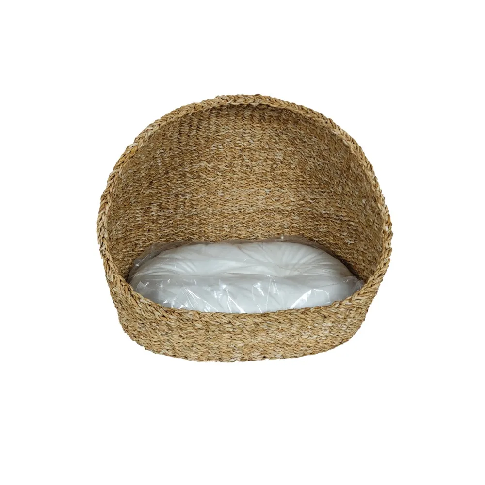 Panier pour chat en jonc de mer avec coussin