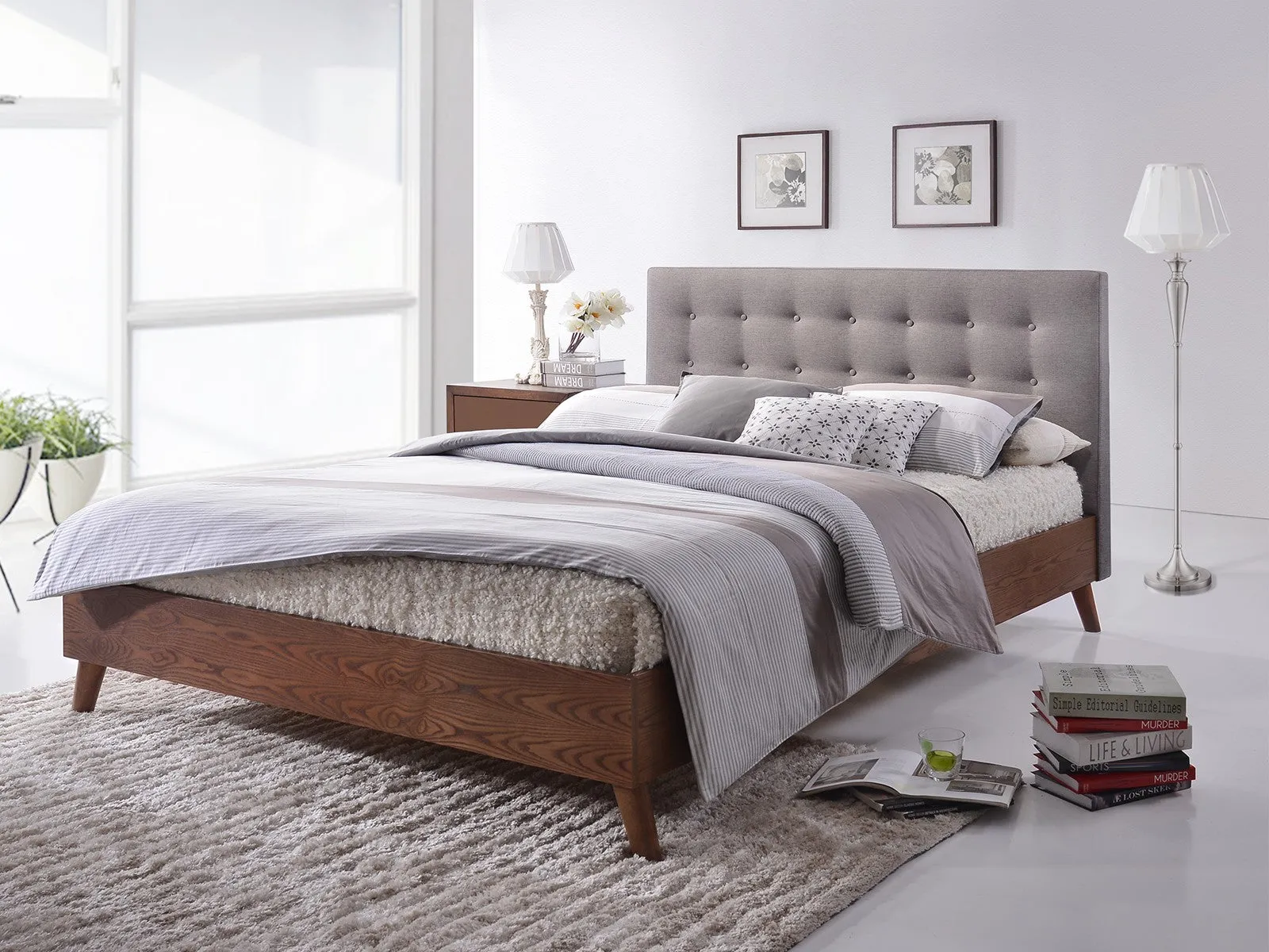 SomProduct Lit rembourré en bois avec tissu