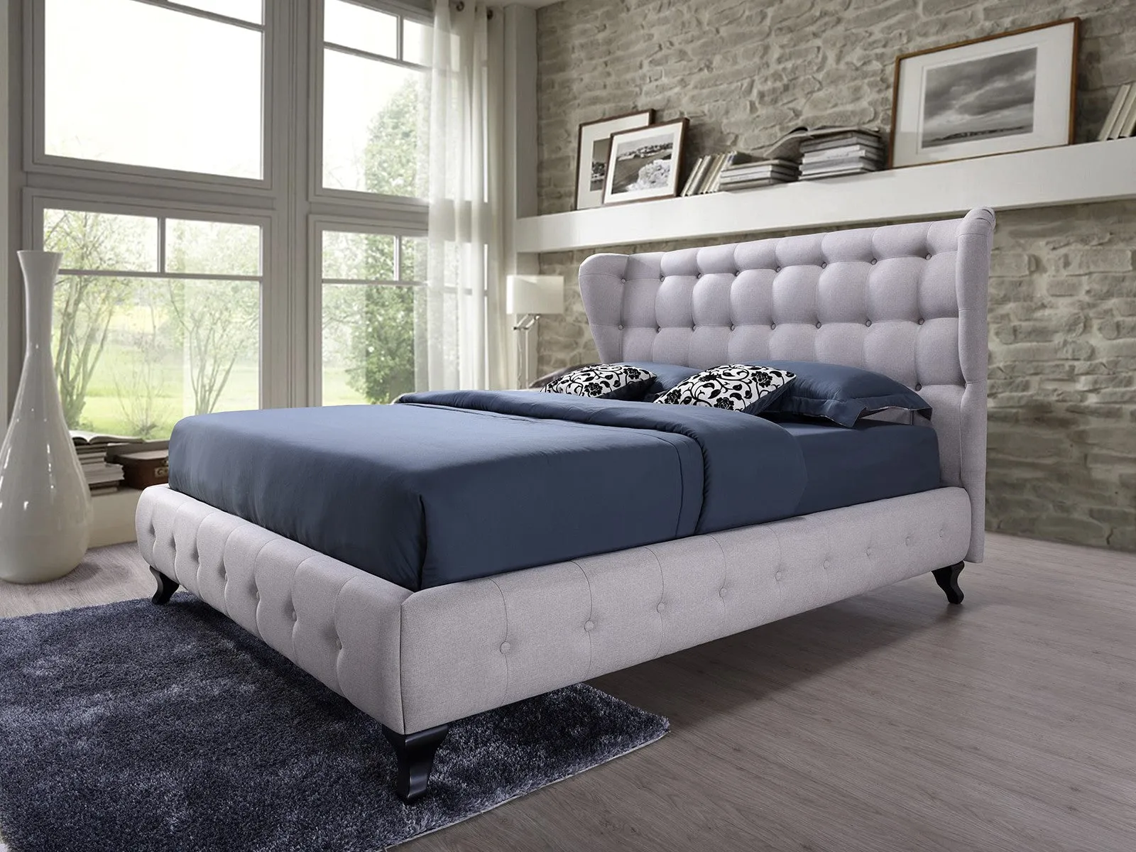 Abella Lit capitonné en tissu beige