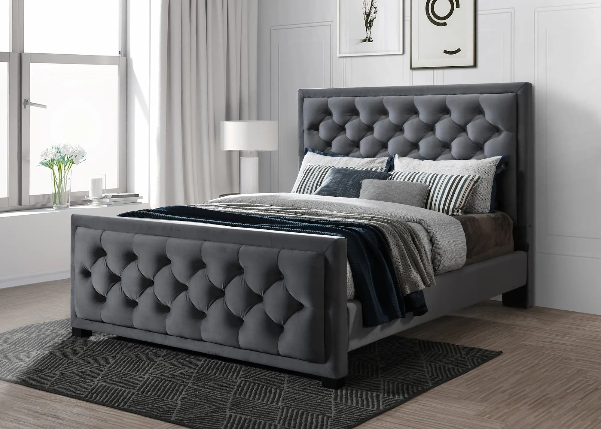 Lit tapissé de tissu Alexander, Velours Gris