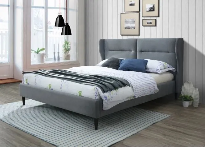 Lit Rembourré en Tissu Almond Gris