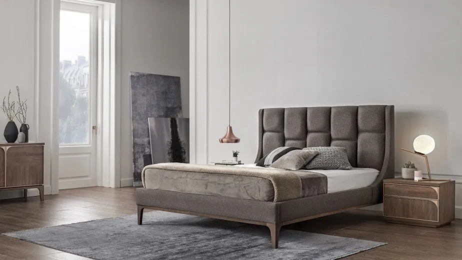 Lit rembourré en tissu doré Gris - 200 x 180 cm