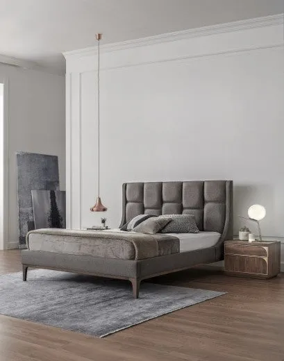 Lit rembourré en tissu doré Gris - 200 x 160 cm