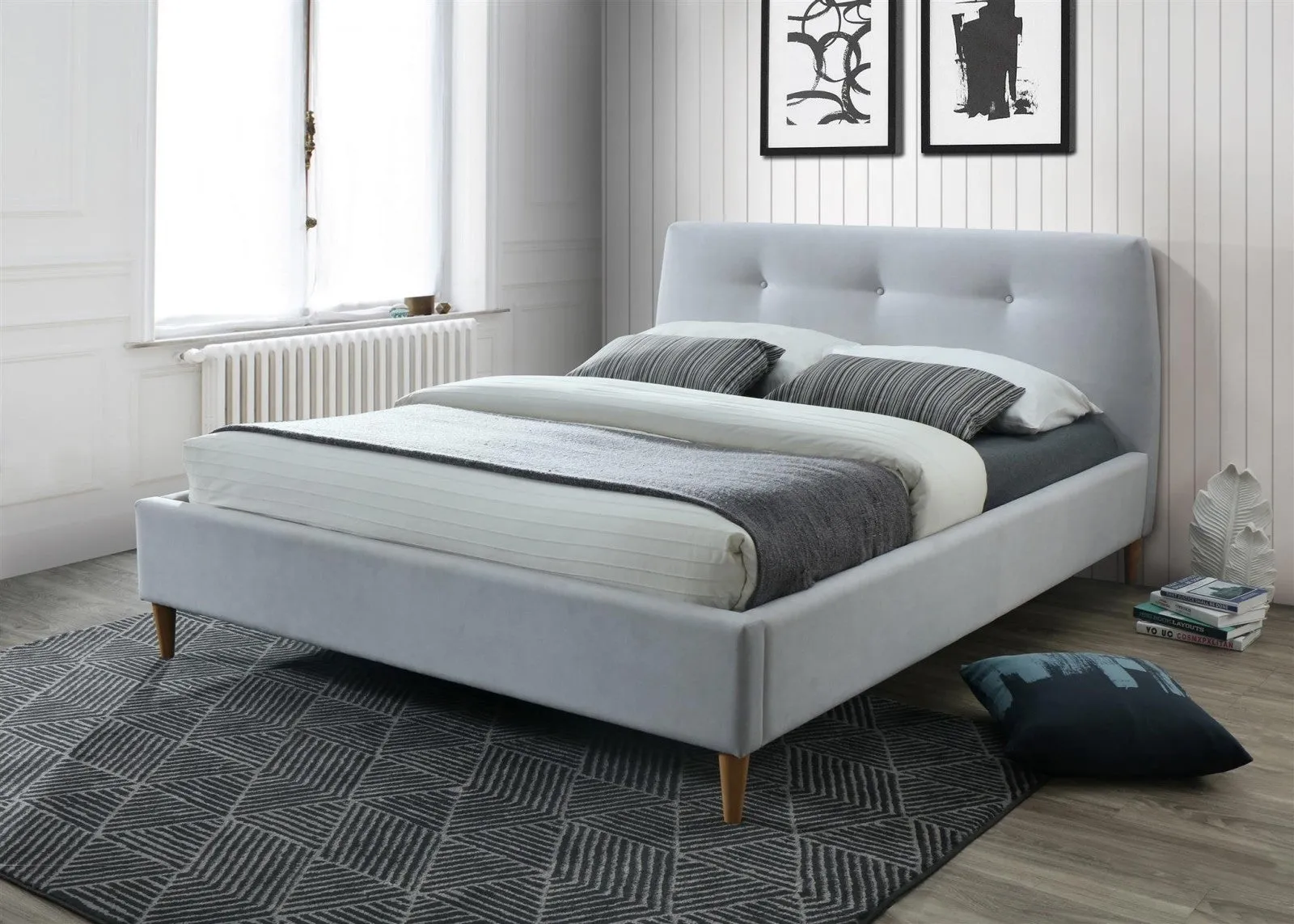 Lit rembourré en tissu, Hamilton, Gris Clair