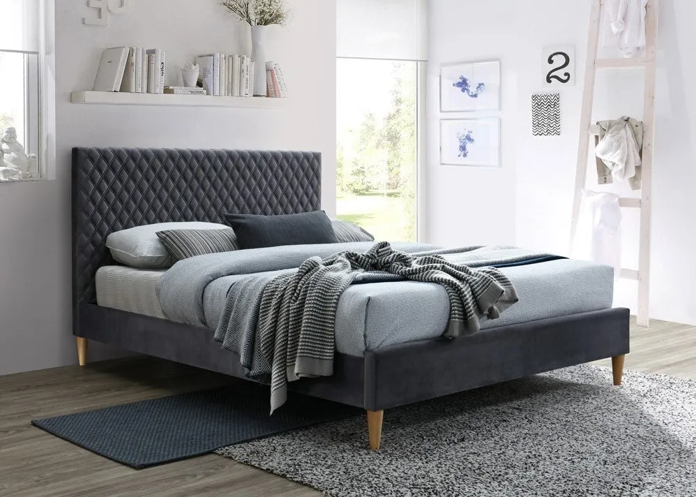 Lit capitonné en tissu Honey Velvet Gris