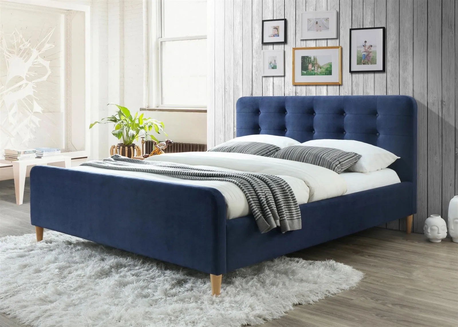 Lit rembourré avec tissu, Jolie, Bleu