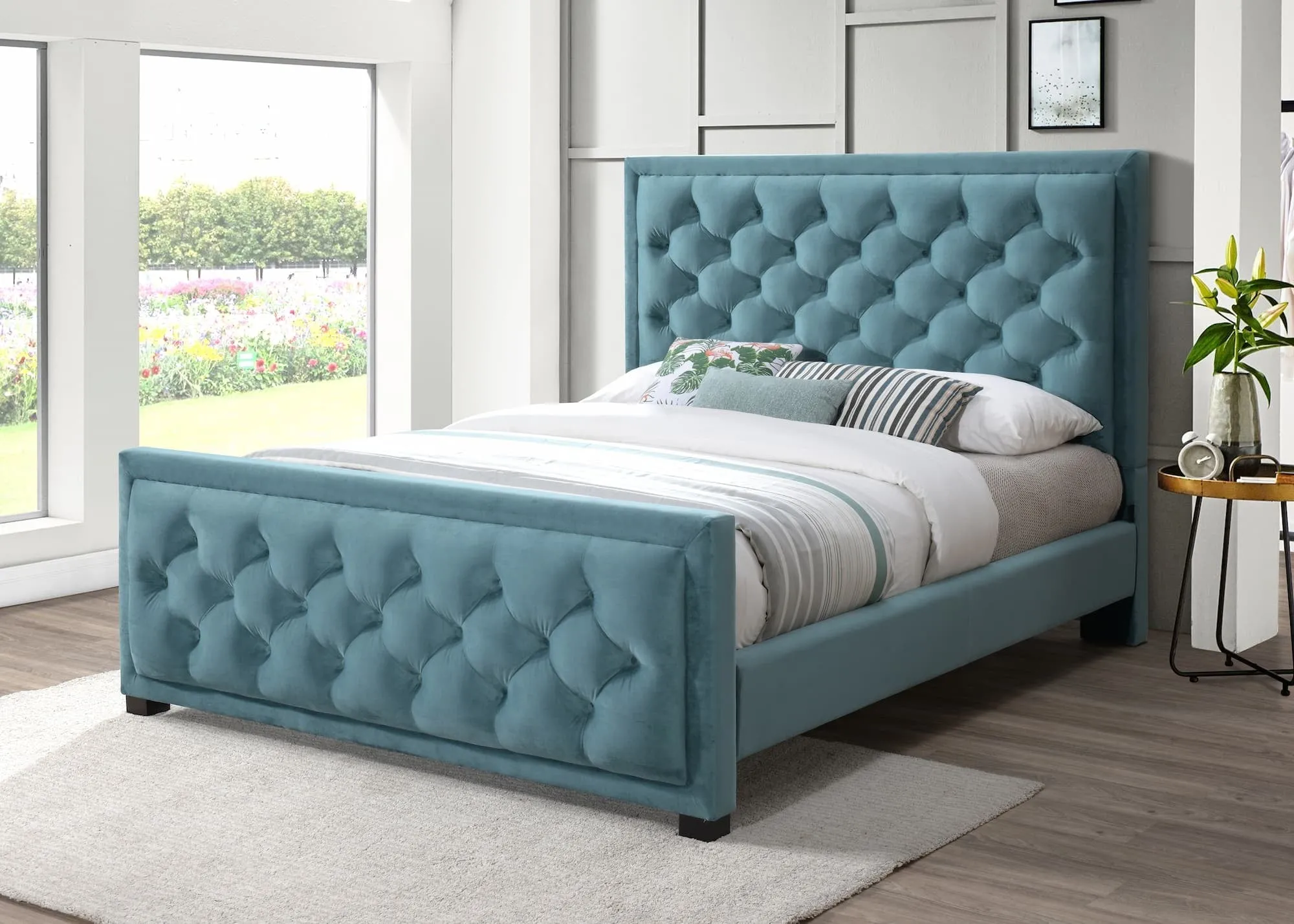 Lit rembourré avec tissu Julia, Velours Sarcelle